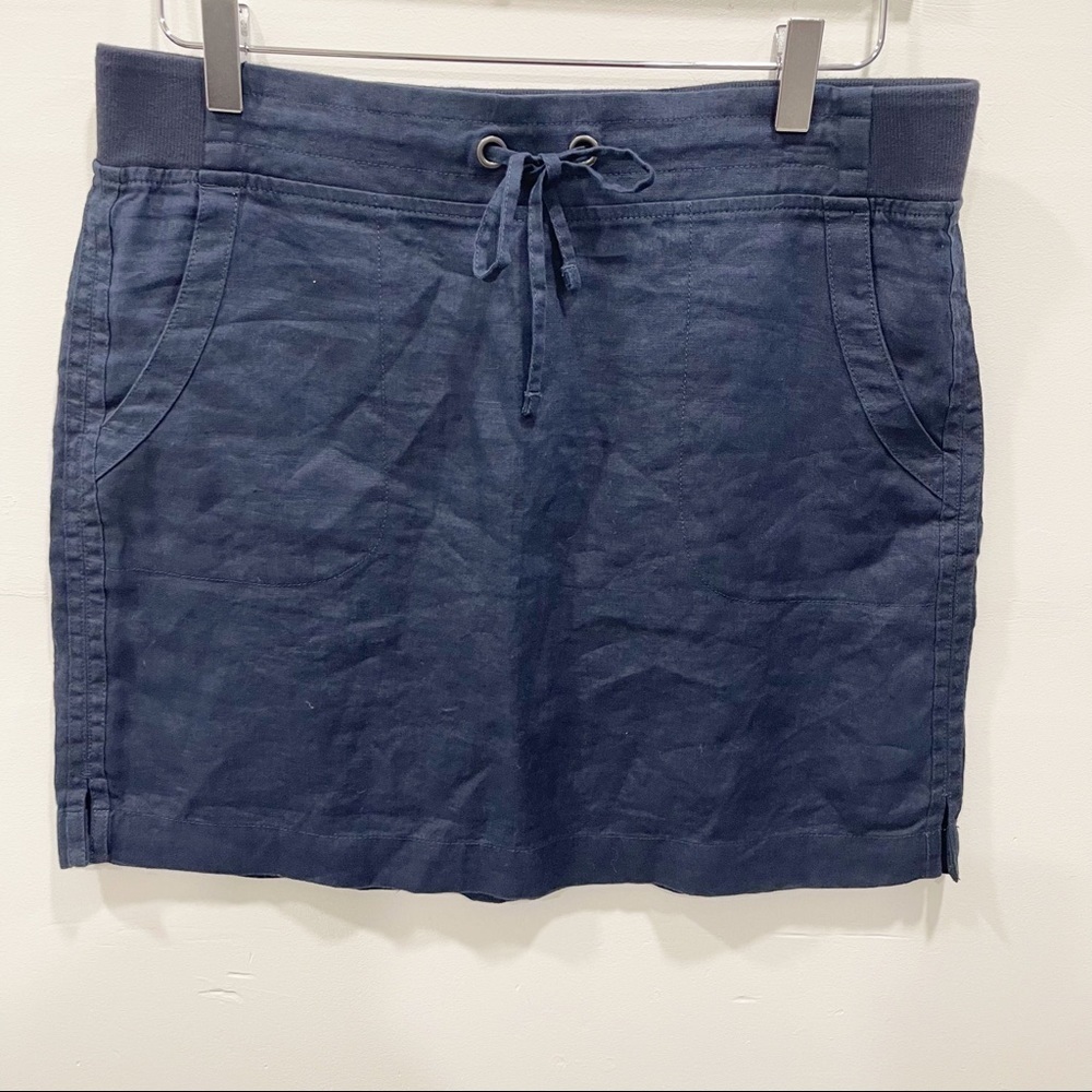Athleta Linen Navy Drawstring Skirt 10 Stretch Waist